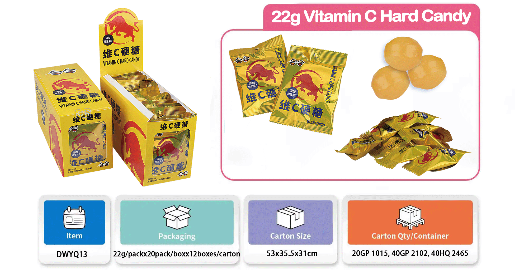 22g Fruity Flavors Vitamin C Hard Candy